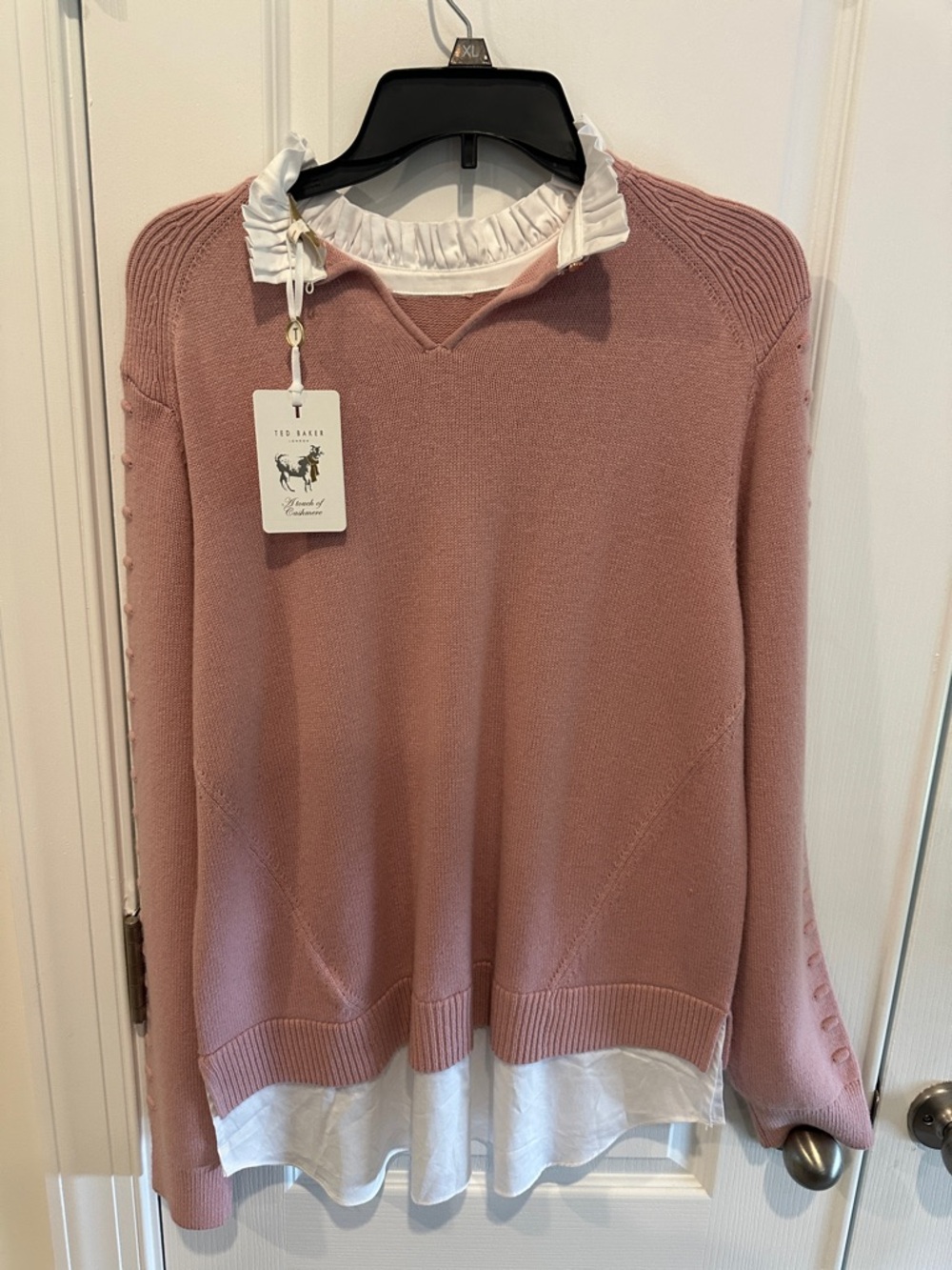 Ted Baker Dusty Rose Ruffle-Trim Pullover Sweater